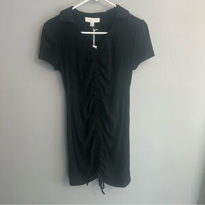 Black Short Sleeve Polo Ruched Dress - She + Sky
